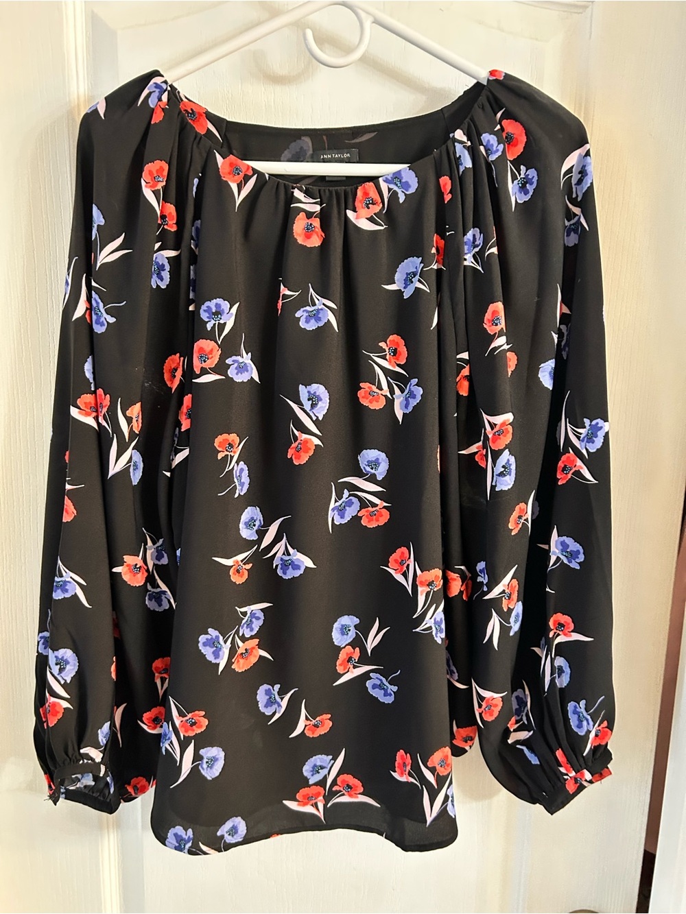 Ann Taylor Multicolored Poppy Shirred Neck Blouse - medium